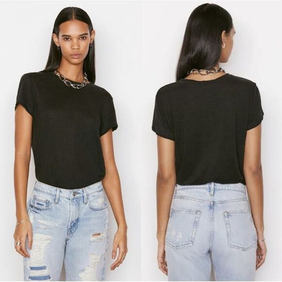 FRAME Easy True Tee in Noir 100% Organic Linen Raw Hems, Women's Medium - Picture 1 of 8